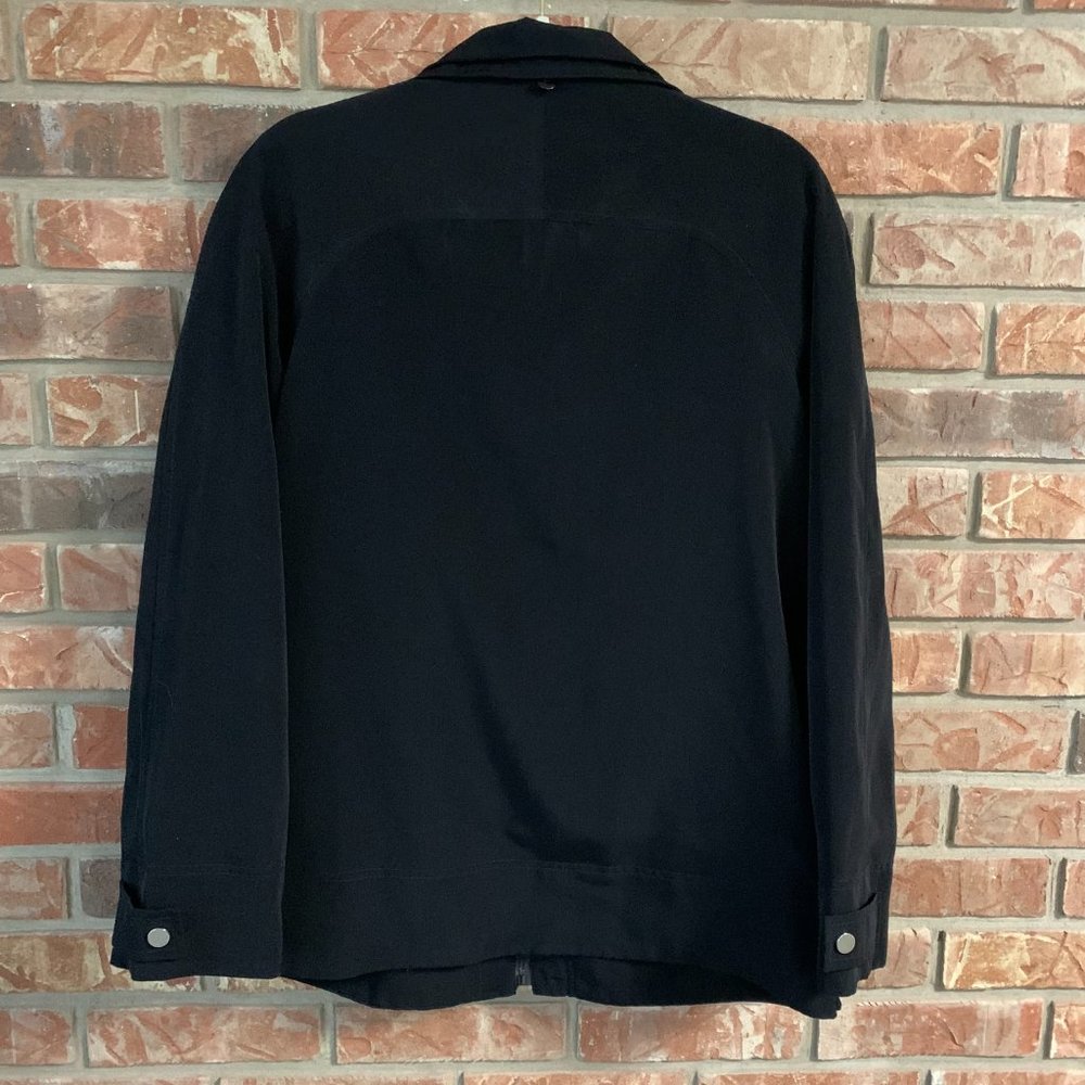 Women's Gallery Black Medium Hidden Full Zip Double Collar Polyester Jacket EUC - Picture 2 of 13